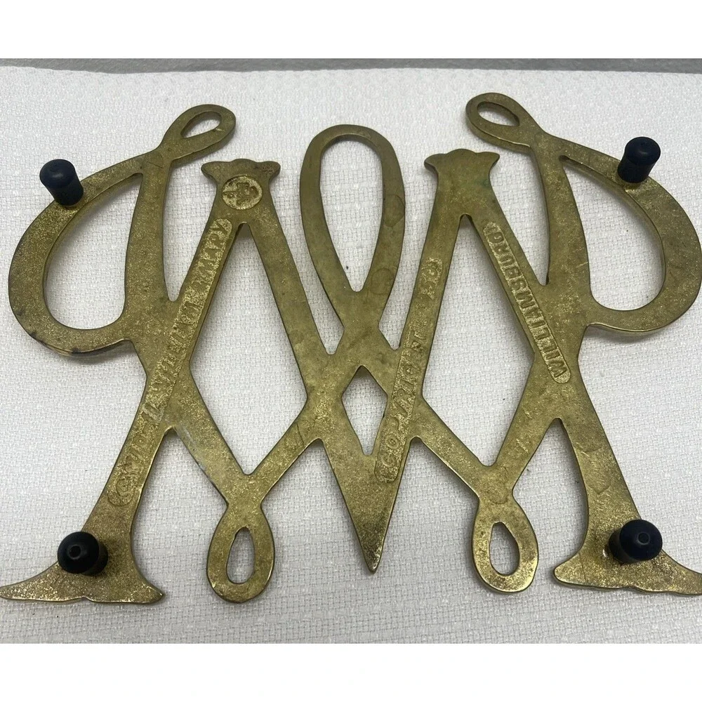 Brass William and Mary Cypher Trivet Classic Traditional Williamsburg 1950 Decor